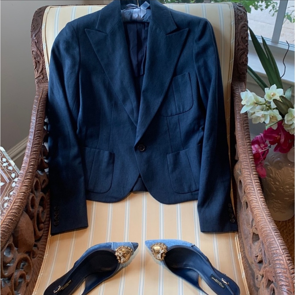 NWOT RALPH LAUREN BLUE LABEL LINEN BLEND DARK NAVY BLAZER JACKET NOTCHED COLLAR